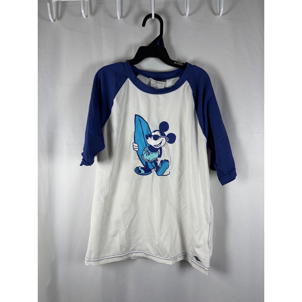 Disney Cruise Line‎ Mickey Mouse Surfing Rash Guard Kids Large Blue White Raglan